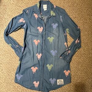 Disney Denim Chambray Shirt with Art Mickey Prints